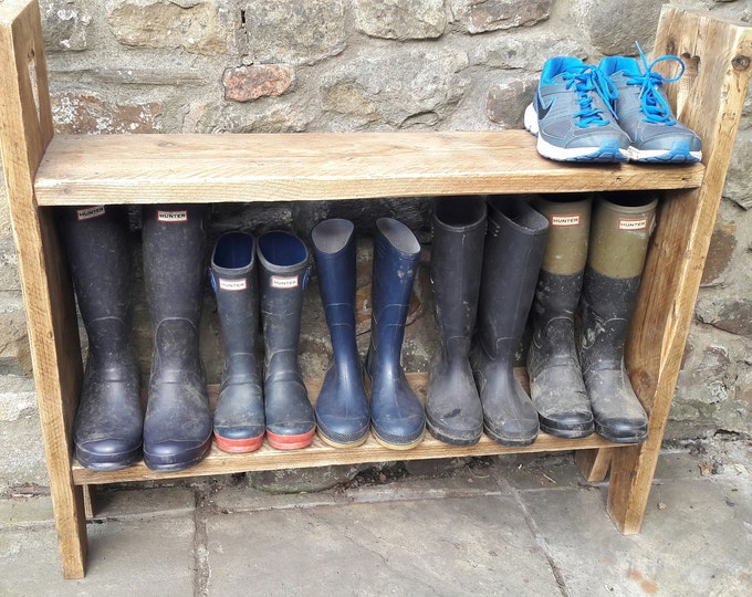 Rustic Handmade wooden shoe rack shelf reclaimed wood shabby chic