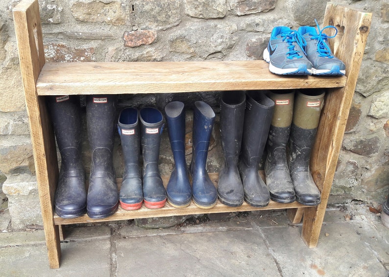 Rustic Handmade wooden shoe rack shelf reclaimed wood shabby chic image 1