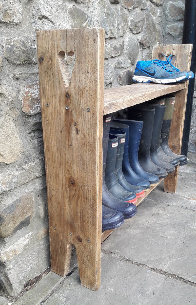 Rustic Handmade wooden shoe rack shelf reclaimed wood shabby Etsy