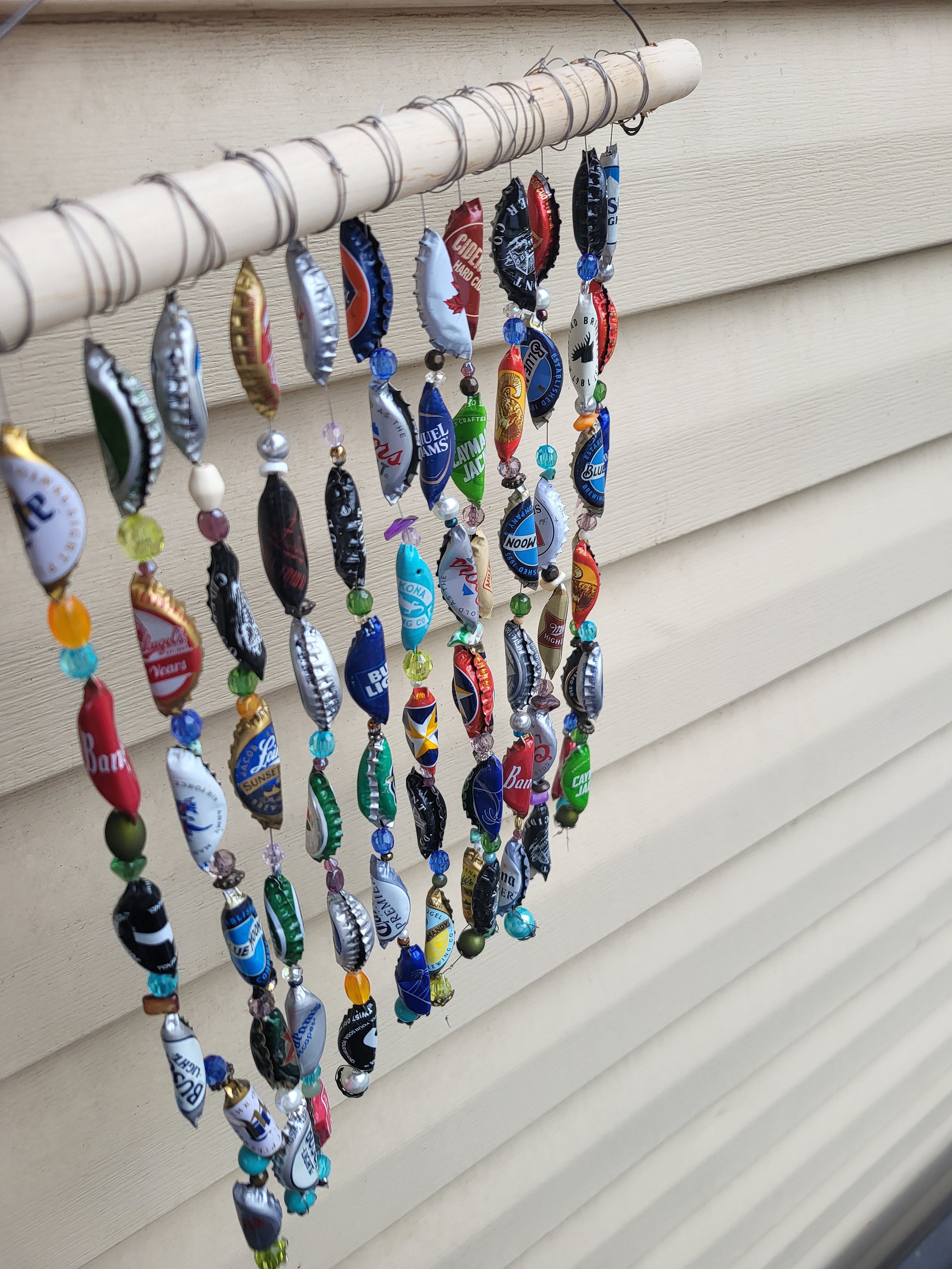 Bottle Cap Wind Chime, Hanging Yard Art, Bottle Cap Art, Unique Yard