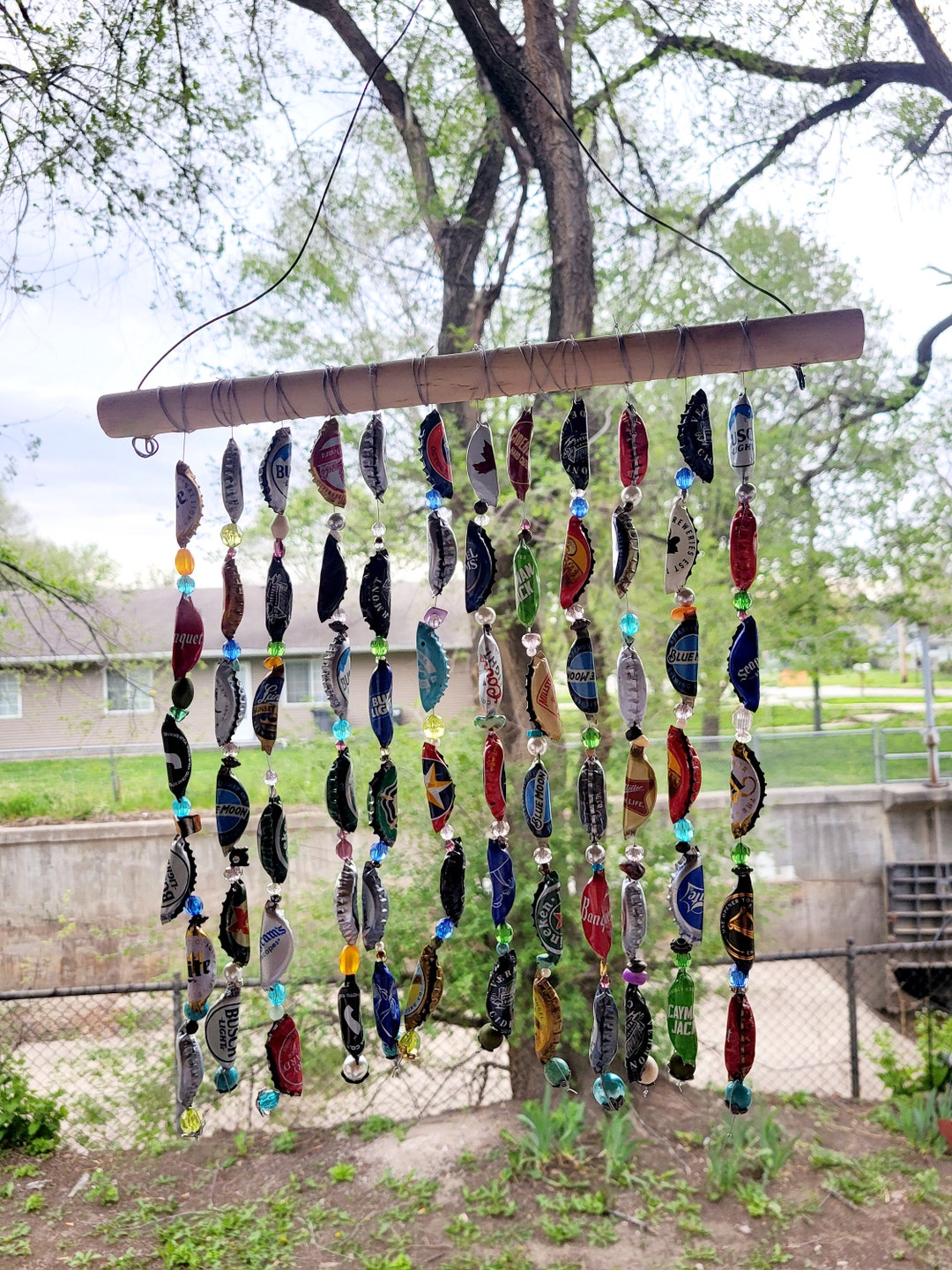 Bottle Cap Wind Chime, Hanging Yard Art, Bottle Cap Art, Unique Yard