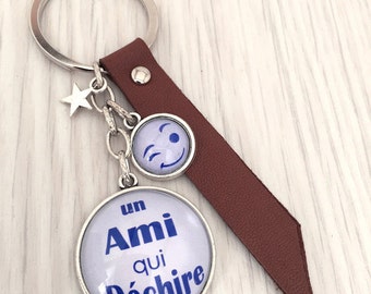 FRIEND Keyring message a friend who rocks blue leather REF.63