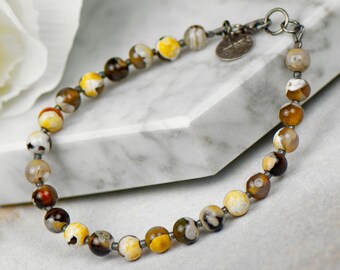 Subtle yellow bracelet, yellow and grey bracelet, jasper beads, daily wear bracelet, single strand bracelet, Sahara collection bracelet