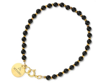 Bracelet with onyx, natural black onyx beads, casual bracelet, gift for a girl, handmade onyx bracelet, gold-plated brass, single strand