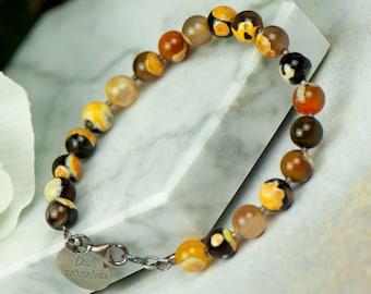 Bumblebee jasper bracelet, yellow and grey bracelet, jasper beads, daily wear bracelet, single strand bracelet, Sahara collection bracelet