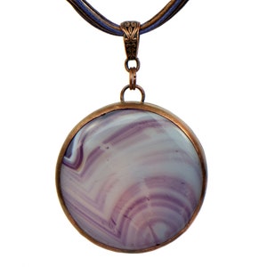 Copper pendant with purple agate, pendant with floral design, violet agate, elegant necklace, round pendant, necklace for mothers day immagine 2