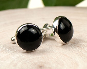 Silver cufflinks with onyx, onyx men jewelry, elegant accessory for him, classy sterling silver cufflinks, wedding gift, gift for husband