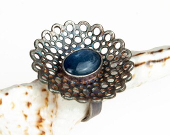 Silver ring with blue stone, rings with blue kyanite, gift for woman, oxidized silver ring, original silver and blue ring, handmade jewelry