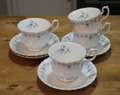ROYAL ALBERT Memory Lane - 12 Teacup and Saucers 1 Salt Pepper Set Crystal Creamer and Sugar Bowl Dove Salt Pepper Set