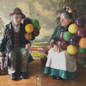 Most Popular Royal Doulton Figurine Collectibles from England - The Old Balloon Seller HN 1315 & The Balloon Man HN 1954 - Richly Coloured