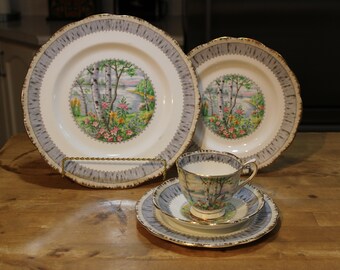 VINTAGE ROYAL ALBERT Silver Birch - Dinnerware Sets - Plates - Dinner, Luncheon and Side, Teacups & Saucers - Trio Tea Set - Wedding Gift