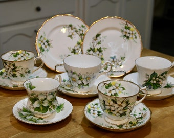 Perfect Wedding Gift Bone China English Tea Party - Royal Albert in Trillium; Royal Albert in White Dogwood Trios; Regency in White Daffodil