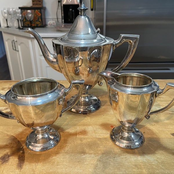 Quality Elegant Regal Silver Plate Coffee Tea Service Set - Pattern 982 - Forbes and WM Rogers with Coffee Pot, Creamer and Sugar Bowl