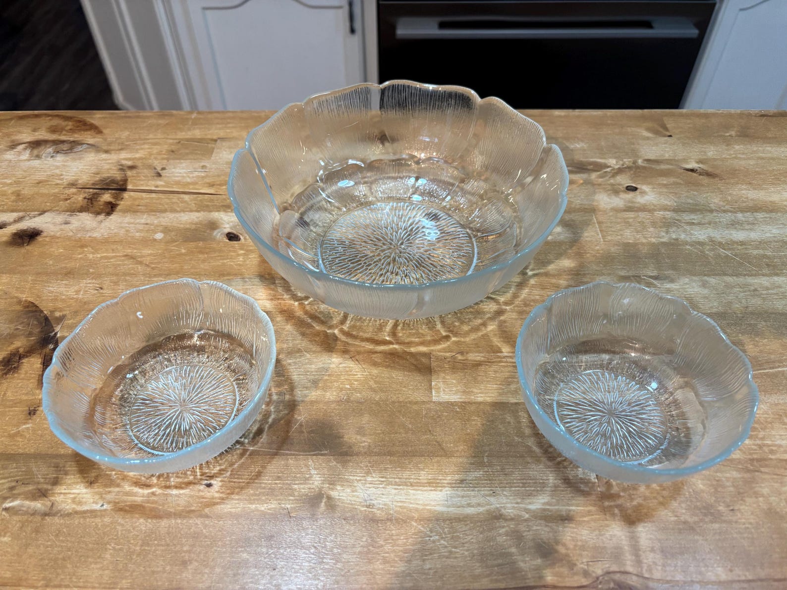 LEUR LOTS - French Arcoroc - Iconic Serving - Clear Press Textured Glass - Bowls, Plates, Juice Pitcher Drinking Glasses Durable Dinnerware