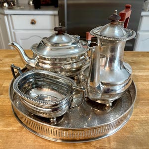 VINTAGE Real ART DECO 1936 Adie Bros Staffordshire England - Silver Plate Coffee & Tea Service and Sheffield Tray with High Gallery