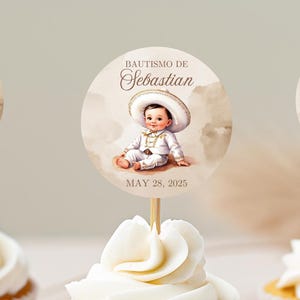 Charro Baptism Cupcake Toppers Editable – 2.5&quot; Fiesta Boy Baptism Decor – Mexican Western Party – We Edit & Send in 24 Hours