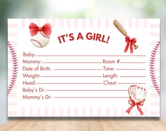Baseball Baby Girl Hospital Crib Card: Newborn Keepsake (Digital Download)