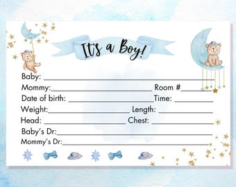 Baby Boy Birth Stats Card: Hospital Crib Sign (Printable)