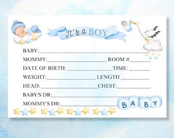 Baby Boy Birth Stats Card: Hospital Crib Sign (Printable)