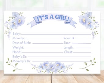 Baby Girl Hospital Crib Card: Floral Newborn Stats (Digital Download)