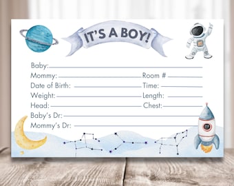 Baby Boy Hospital Crib Card: Space Theme Stats (Printable)