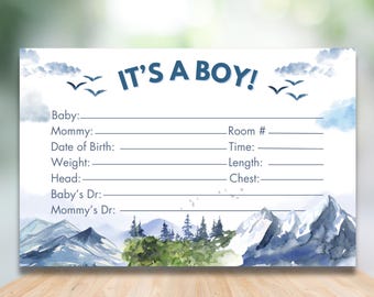 Baby Boy Birth Stats Card: Mountain Theme NICU Name Sign (Printable)