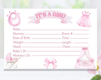Baby Girl Hospital Crib Card: Newborn Stats Sign (Digital Download)
