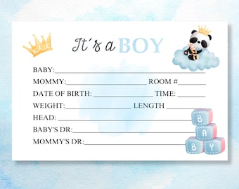 Baby Boy Hospital Crib Card: Birth Stats Name Sign (Printable)