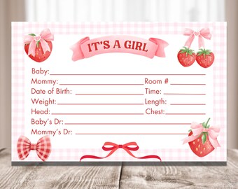 Baby Girl Hospital Crib Card: Strawberry Theme (Printable)