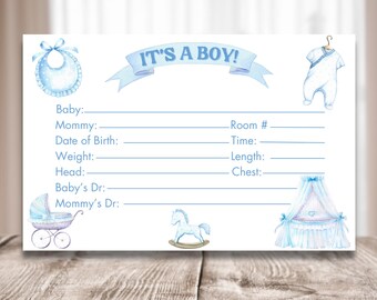 Baby Boy Birth Stats Card: Hospital Crib Sign (Printable)