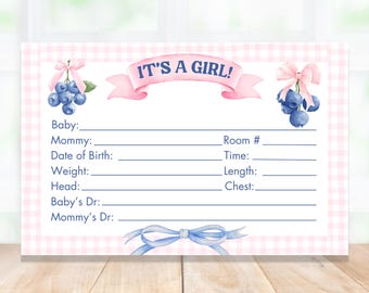Baby Girl Hospital Crib Card: Newborn Announcement (Digital Download)
