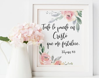 Spanish Bible Verse Print: Floral Christian Wall Art (Digital Download)