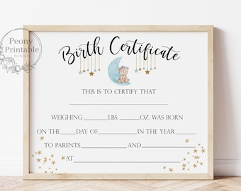 Printable Baby Boy Birth Certificate: Keepsake Certificate (Digital Download)