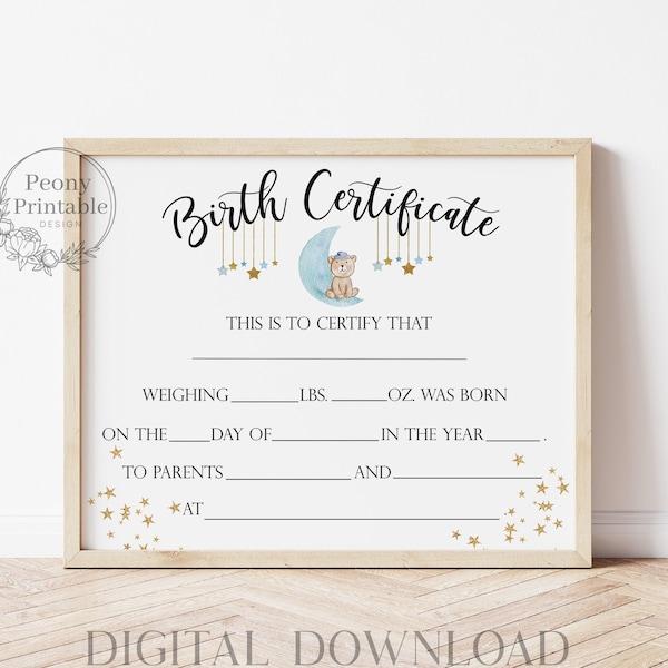 Printable Baby Birth Certificate, Baby Boy Certificate, Newborn Certificate, Custom Certificate