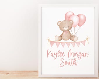Baby Girl Name Announcement: Teddy Bear Hospital Crib Card (Digital Download)