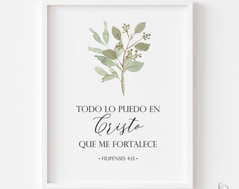Spanish Bible Verse Printable, Scripture Quote, Religious Wall Art Printable, Philippians 4:13