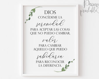 Serenity Prayer Spanish Bible Verse Prints,  Digital Printable Quotes, Oracion de Serenidad