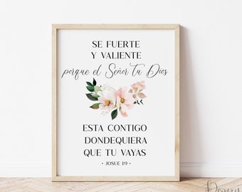 Spanish Bible Verse Print, Spanish Bible Verse Quote Print Art, Spanish Wall Art Home Decor, Joshua 1:9, Frases Cristianas