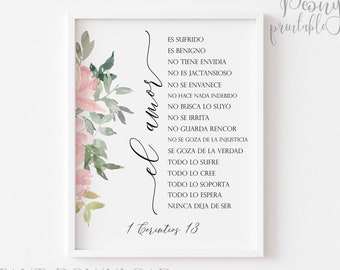 Spanish Bible Verse, Scripture Quote, Religious Wall Art Printable, 1 Corintios 13, Love Print
