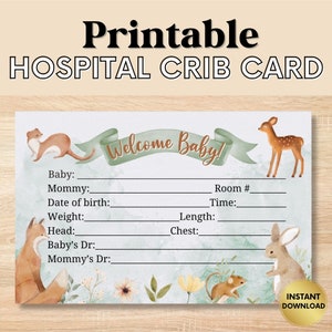 Tarjeta de cuna de hospital, estadísticas de nacimiento de bebé, tarjeta de nombre de bebé niño, tarjeta de nombre de NICU, tarjeta de nombre imprimible, signo de nombre de hospital, tarjeta de cuna de salud