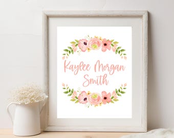Floral Baby Name Announcement Sign: Hospital Keepsake (Digital Download)