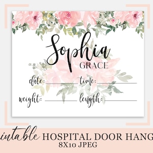 Baby Krankenhaus Türaufhänger, Baby Mädchen Namensschild Tür, Baby Ankündigung druckbar, Krankenhaus Namensschild, Geburtsanzeige Schild, Krankenhaus Baby Schild