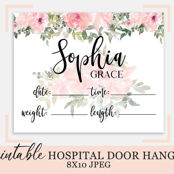 Baby Hospital Door Hanger, Baby Girl Name Sign Door, Baby Announcement Printable, Hospital Name Sign, Birth Stats Sign, Hospital Baby Sign