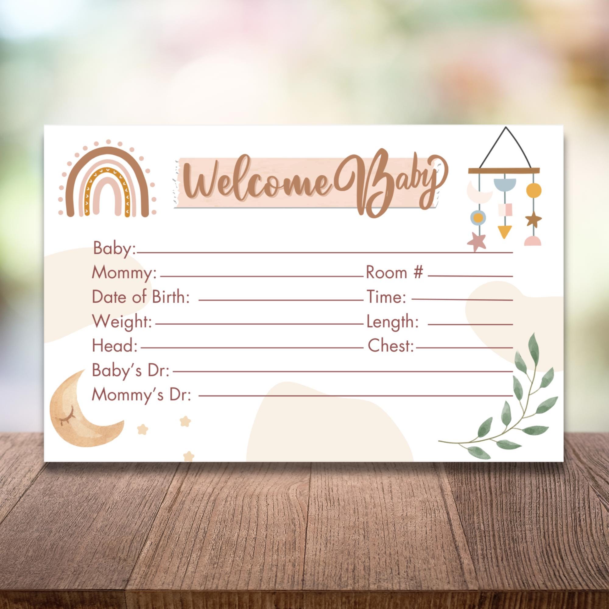 Baby Birth Stats Card: Hospital Crib Sign (PDF) - Etsy