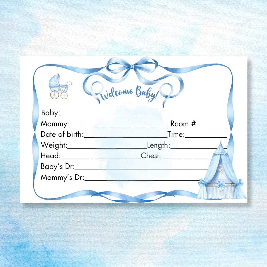 Crib Note Hospital Baby Boy Hospital Crib Card: Birth Stats Name Sign (digital Download ...