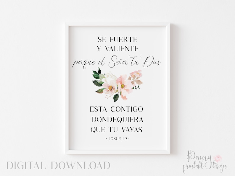 Spanische Bibel Vers Druck, Spanische Bibel Vers Zitat Druck Kunst, Spanische Wand Kunst Wohnkultur, Joshua 1:9, Frases Cristianas Bild 2