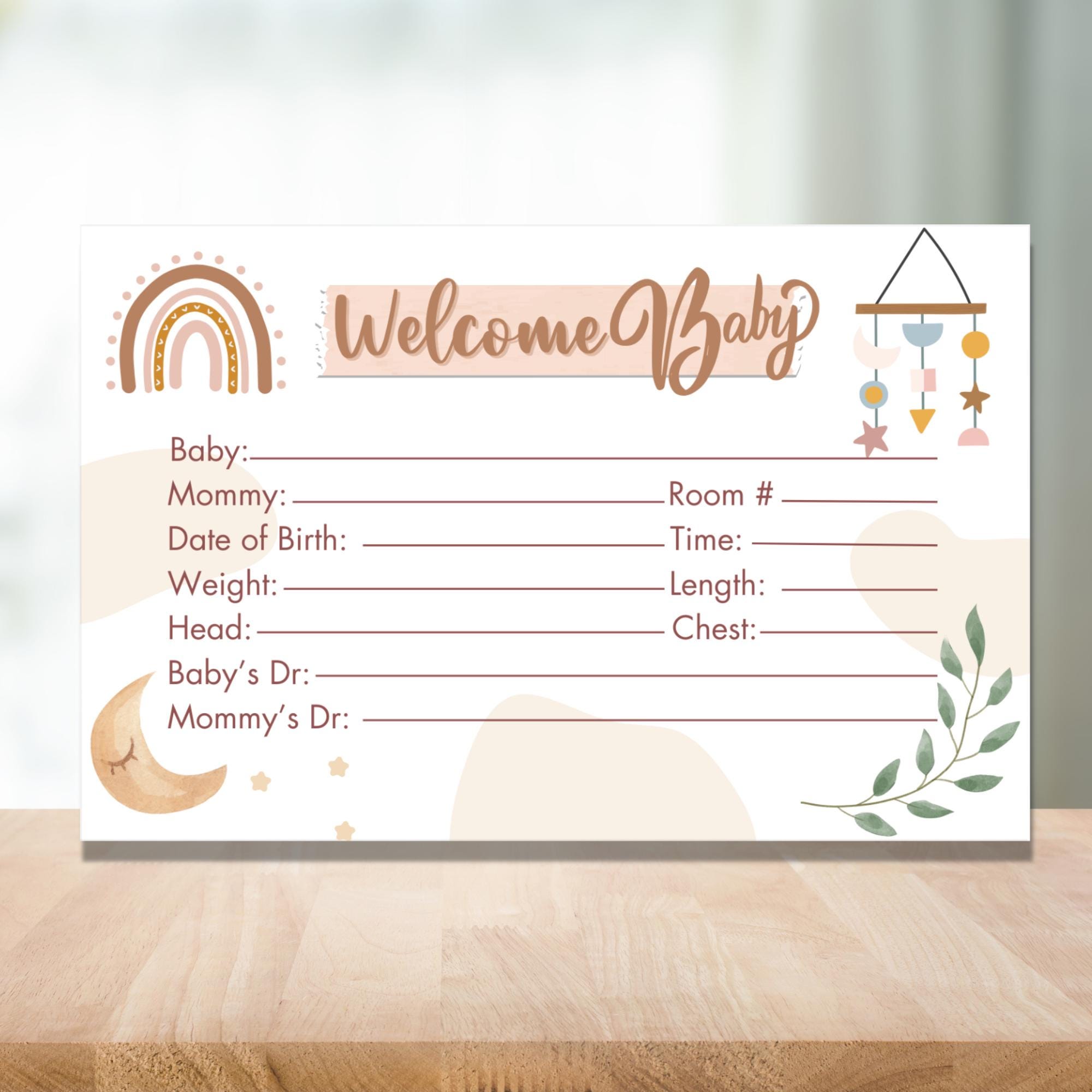 Baby Birth Stats Card: Hospital Crib Sign (PDF) - Etsy