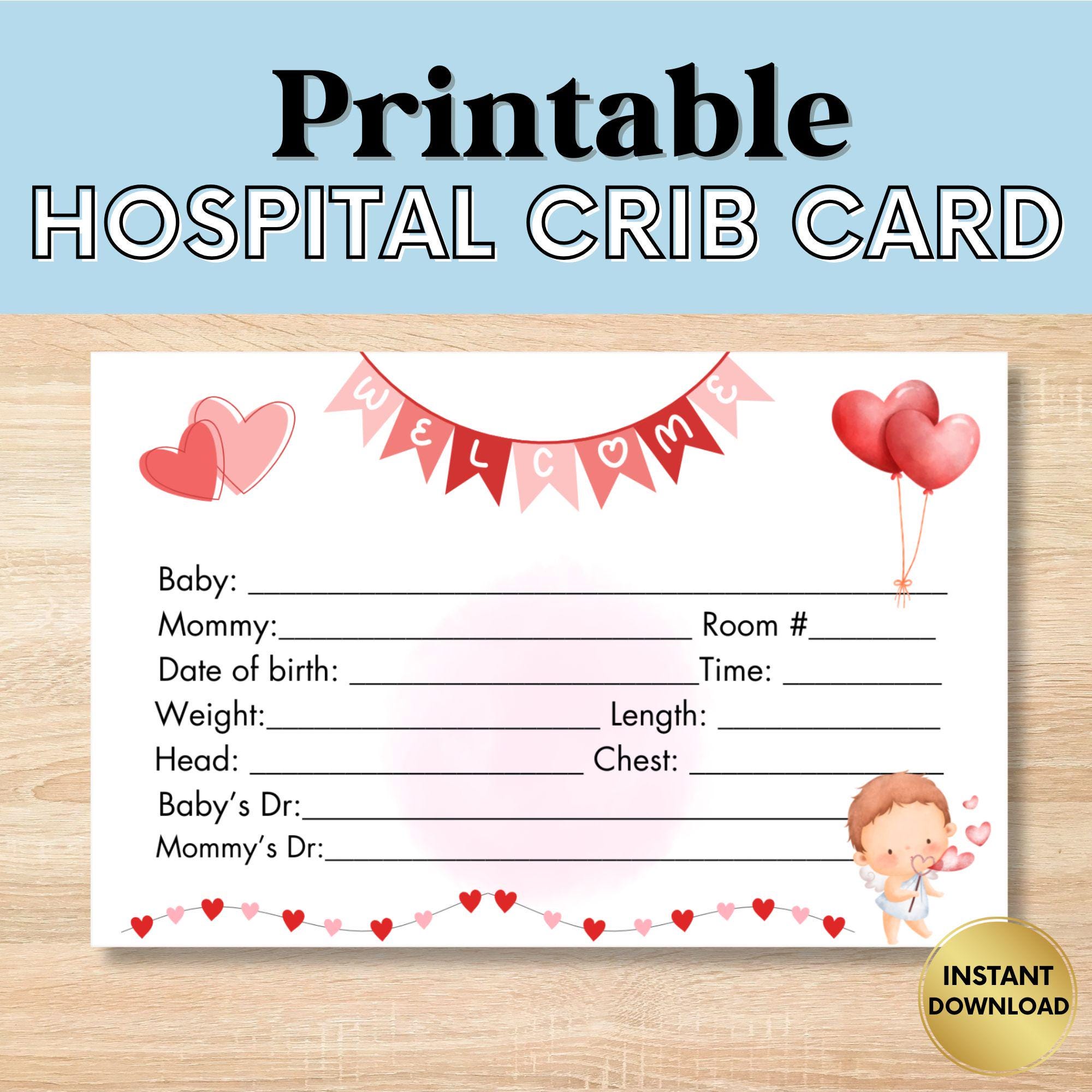 Hospital Crib Card, Valentines Day Baby, Baby Birth Stats, Baby Boy Name Card, NICU Name Card, Printable Name Card, Hospital Name Sign