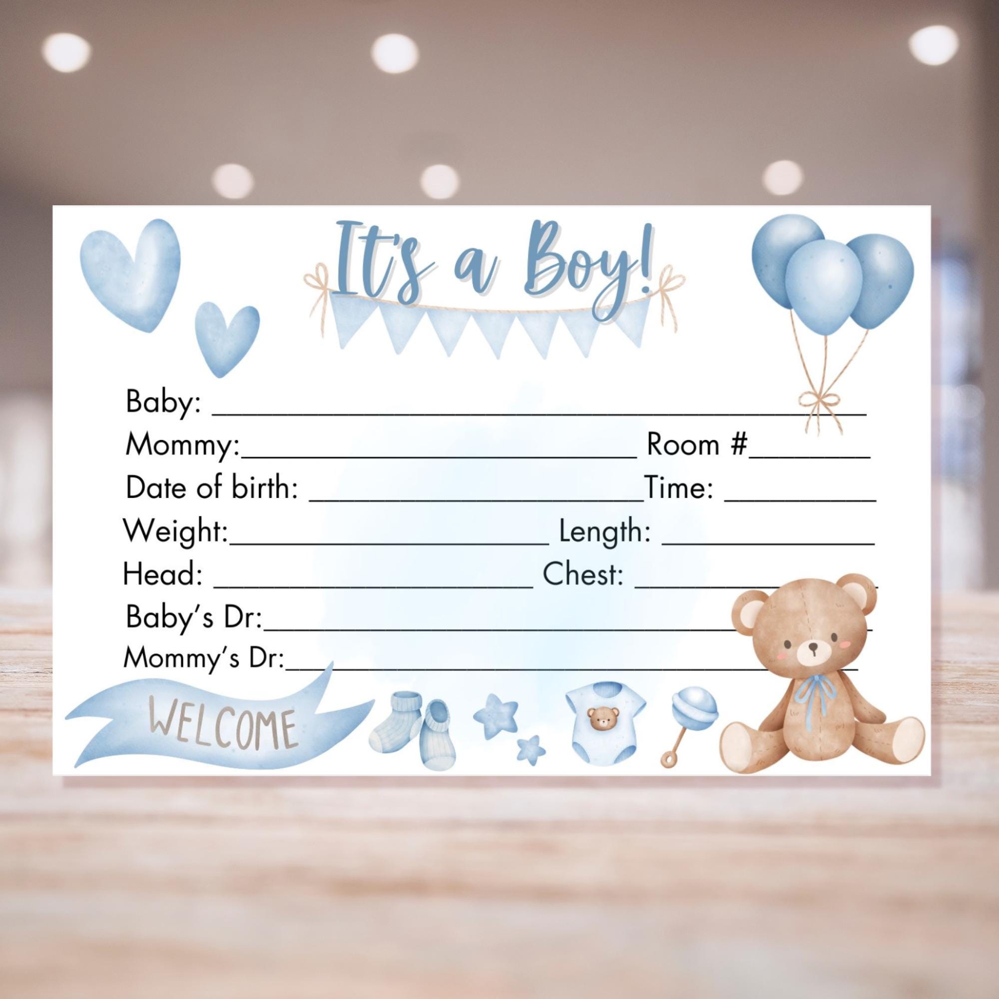 Baby Boy Birth Stats Card: Hospital Crib Sign (printable) - Etsy