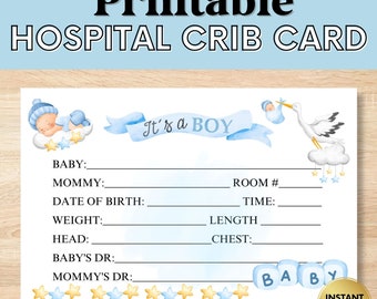 Hospital Crib Card, Baby Birth Stats, Baby Boy Name Card, NICU Name Card, Printable Name Card, Hospital Name Sign, Health Crib Card